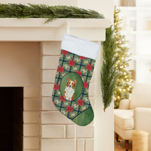 Load image into Gallery viewer, Red and White Border Collie Christmas PoinsettIas Holiday Stocking