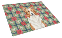 Load image into Gallery viewer, Red and White Border Collie Christmas PoinsettIas Glass Cutting Board