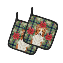 Load image into Gallery viewer, Red and White Border Collie Christmas PoinsettIas Pair of Pot Holders