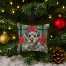 Load image into Gallery viewer, Blue and Tan Border Terrier Christmas PoinsettIas Hanging Square Fabric Ornament 3.5 x 3.5