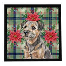 Load image into Gallery viewer, Grizzle and Tan Border Terrier Christmas PoinsettIas Framed Metal Print