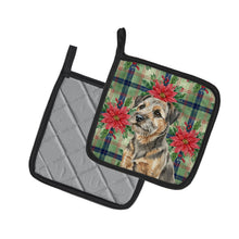 Load image into Gallery viewer, Grizzle and Tan Border Terrier Christmas PoinsettIas Pair of Pot Holders