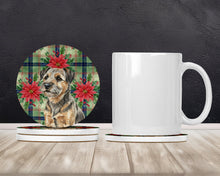 Load image into Gallery viewer, Grizzle and Tan Border Terrier Christmas PoinsettIas Large Sandstone Coasters Pack of 4