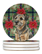Load image into Gallery viewer, Grizzle and Tan Border Terrier Christmas PoinsettIas Large Sandstone Coasters Pack of 4