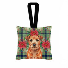Load image into Gallery viewer, Red Border Terrier Christmas PoinsettIas Hanging Square Fabric Ornament 3.5 x 3.5