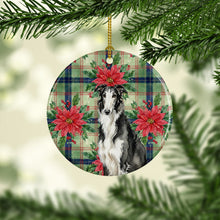 Load image into Gallery viewer, Black and White Borzoi Christmas PoinsettIas Ceramic Ornament