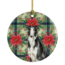 Load image into Gallery viewer, Black and White Borzoi Christmas PoinsettIas Ceramic Ornament