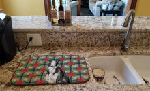 Load image into Gallery viewer, Black and White Borzoi Christmas PoinsettIas Dish Drying Mat