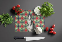 Load image into Gallery viewer, Black and White Borzoi Christmas PoinsettIas Glass Cutting Board