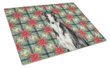 Load image into Gallery viewer, Black and White Borzoi Christmas PoinsettIas Glass Cutting Board