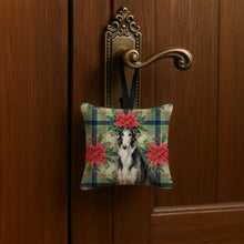 Load image into Gallery viewer, Black and White Borzoi Christmas PoinsettIas Hanging Square Fabric Ornament 3.5 x 3.5