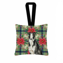 Load image into Gallery viewer, Black and White Borzoi Christmas PoinsettIas Hanging Square Fabric Ornament 3.5 x 3.5