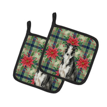 Load image into Gallery viewer, Black and White Borzoi Christmas PoinsettIas Pair of Pot Holders