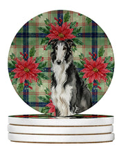 Load image into Gallery viewer, Black and White Borzoi Christmas PoinsettIas Large Sandstone Coasters Pack of 4