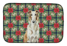 Load image into Gallery viewer, Borzoi Christmas PoinsettIas Dish Drying Mat