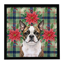 Load image into Gallery viewer, Brindle Boston Terrier Christmas PoinsettIas Framed Metal Print