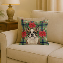 Load image into Gallery viewer, Brindle Boston Terrier Christmas PoinsettIas Throw Pillow