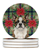 Load image into Gallery viewer, Brindle Boston Terrier Christmas PoinsettIas Large Sandstone Coasters Pack of 4