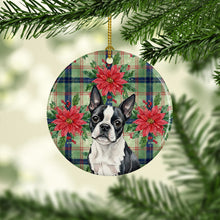 Load image into Gallery viewer, Boston Terrier Christmas PoinsettIas Ceramic Ornament