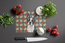 Load image into Gallery viewer, Boston Terrier Christmas PoinsettIas Glass Cutting Board