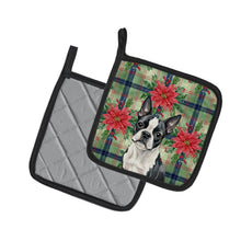 Load image into Gallery viewer, Boston Terrier Christmas PoinsettIas Pair of Pot Holders