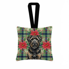 Load image into Gallery viewer, Brindle Bouvier des Flandres Christmas PoinsettIas Hanging Square Fabric Ornament 3.5 x 3.5
