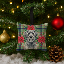 Load image into Gallery viewer, Gray Bouvier des Flandres Christmas PoinsettIas Hanging Square Fabric Ornament 3.5 x 3.5