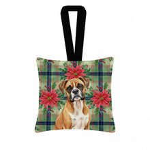 Load image into Gallery viewer, Boxer Christmas PoinsettIas Hanging Square Fabric Ornament 3.5 x 3.5