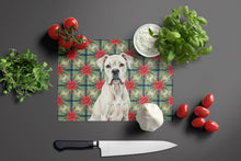 Load image into Gallery viewer, White Boxer Christmas PoinsettIas Glass Cutting Board