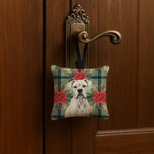 Load image into Gallery viewer, White Boxer Christmas PoinsettIas Hanging Square Fabric Ornament 3.5 x 3.5