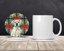Load image into Gallery viewer, White Boxer Christmas PoinsettIas Large Sandstone Coasters Pack of 4
