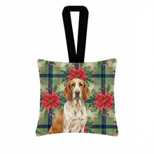 Load image into Gallery viewer, Bracco Italiano Christmas PoinsettIas Hanging Square Fabric Ornament 3.5 x 3.5