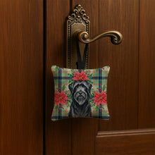 Load image into Gallery viewer, Black Briard Christmas PoinsettIas Hanging Square Fabric Ornament 3.5 x 3.5