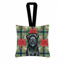 Load image into Gallery viewer, Black Briard Christmas PoinsettIas Hanging Square Fabric Ornament 3.5 x 3.5