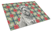Load image into Gallery viewer, Gray Briard Christmas PoinsettIas Glass Cutting Board
