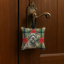 Load image into Gallery viewer, Gray Briard Christmas PoinsettIas Hanging Square Fabric Ornament 3.5 x 3.5