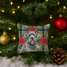 Load image into Gallery viewer, Gray Briard Christmas PoinsettIas Hanging Square Fabric Ornament 3.5 x 3.5