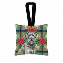 Load image into Gallery viewer, Gray Briard Christmas PoinsettIas Hanging Square Fabric Ornament 3.5 x 3.5