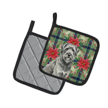 Load image into Gallery viewer, Gray Briard Christmas PoinsettIas Pair of Pot Holders
