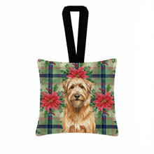 Load image into Gallery viewer, Tawny Briard Christmas PoinsettIas Hanging Square Fabric Ornament 3.5 x 3.5