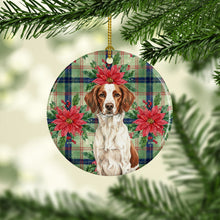 Load image into Gallery viewer, Liver and White Brittany Christmas PoinsettIas Ceramic Ornament
