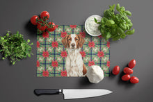 Load image into Gallery viewer, Liver and White Brittany Christmas PoinsettIas Glass Cutting Board