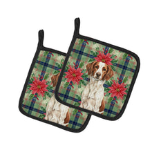 Load image into Gallery viewer, Liver and White Brittany Christmas PoinsettIas Pair of Pot Holders