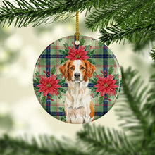 Load image into Gallery viewer, Orange and White Brittany Christmas PoinsettIas Ceramic Ornament