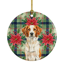 Load image into Gallery viewer, Orange and White Brittany Christmas PoinsettIas Ceramic Ornament
