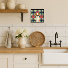 Load image into Gallery viewer, Orange and White Brittany Christmas PoinsettIas Framed Metal Print