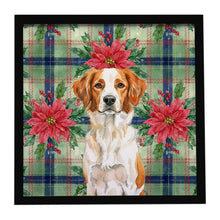 Load image into Gallery viewer, Orange and White Brittany Christmas PoinsettIas Framed Metal Print