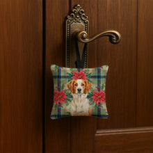 Load image into Gallery viewer, Orange and White Brittany Christmas PoinsettIas Hanging Square Fabric Ornament 3.5 x 3.5