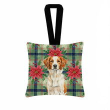 Load image into Gallery viewer, Orange and White Brittany Christmas PoinsettIas Hanging Square Fabric Ornament 3.5 x 3.5