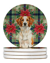 Load image into Gallery viewer, Orange and White Brittany Christmas PoinsettIas Large Sandstone Coasters Pack of 4